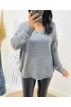 PULLOVER GROSSE MAILLE DOUX COL V AH334 GRIS