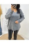 PULLOVER MAGLIA LARGA SCOLLO A V AH334 GRIGIO