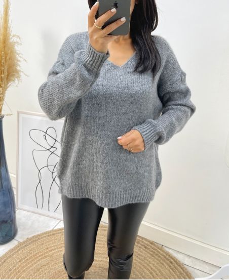 PULLOVER MAGLIA LARGA SCOLLO A V AH334 GRIGIO