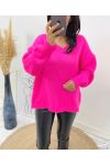 JERSEY DE MALLA GRANDE CUELLO EN V SUAVE AH334 FUSHIA