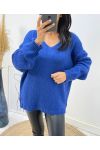 PULLOVER GROSSE MAILLE DOUX COL V AH334 BLEU ROYAL