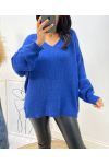 PULLOVER GROSSE MAILLE DOUX COL V AH334 BLEU ROYAL