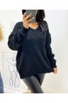 SWEATER BIG MESH SOFT V-NECK AH334 BLACK