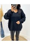 SWEATER BIG MESH SOFT V-NECK AH334 BLACK