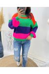 PULLOVER A STRISCE MULTICOLORE AH413 ARANCIO