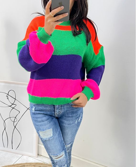 MULTICOLORED STRIPE PULLOVER AH413 ORANGE