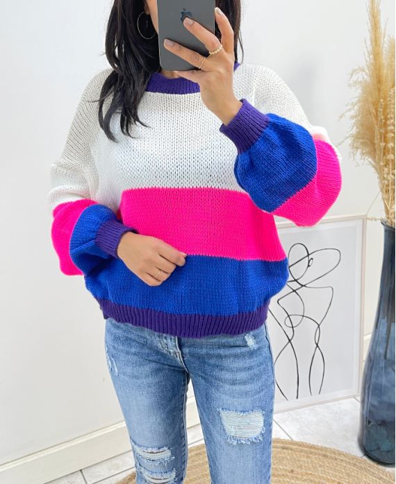 MULTICOLORED STRIPE PULLOVER AH413 WHITE