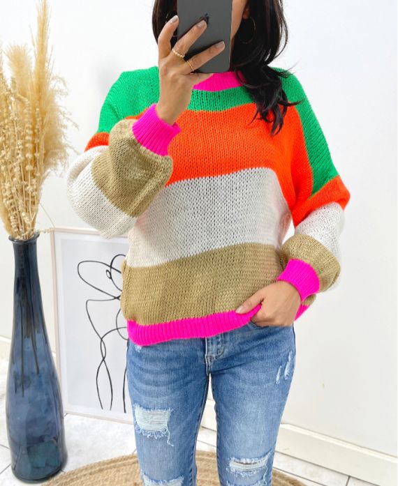 MULTICOLORED STRIPE PULLOVER AH413 GREEN