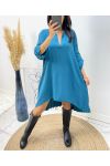 ROBE TUNIQUE OVERSIZE DOS PLISSE AH368 BLEU PETROLE