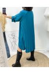 ROBE TUNIQUE OVERSIZE DOS PLISSE AH368 BLEU PETROLE