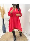 ROBE TUNIQUE OVERSIZE DOS PLISSE AH368 ROUGE