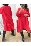 ROBE TUNIQUE OVERSIZE DOS PLISSE AH368 ROUGE