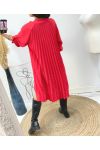 ROBE TUNIQUE OVERSIZE DOS PLISSE AH368 ROUGE