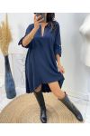 ROBE TUNIQUE OVERSIZE DOS PLISSE AH368 BLEU MARINE