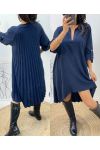 ROBE TUNIQUE OVERSIZE DOS PLISSE AH368 BLEU MARINE