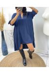 ROBE TUNIQUE OVERSIZE DOS PLISSE AH368 BLEU MARINE