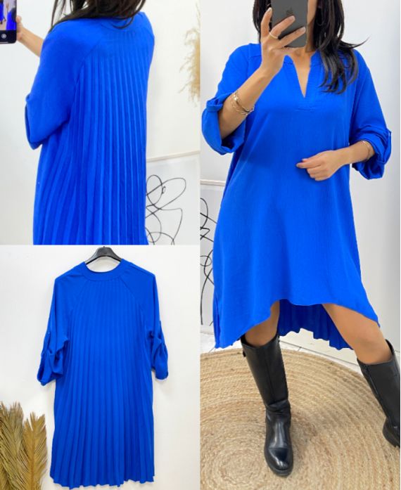 ROBE TUNIQUE OVERSIZE DOS PLISSE AH368 BLEU ROYAL