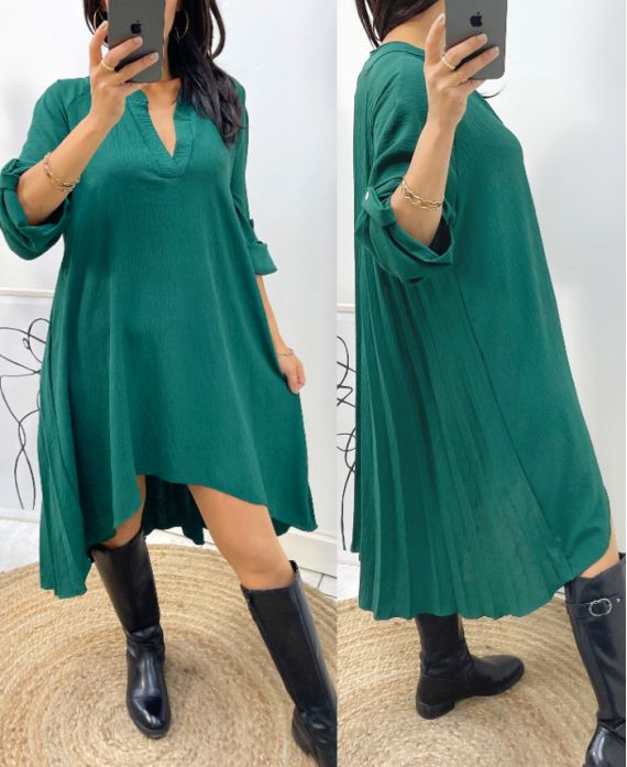 ROBE TUNIQUE OVERSIZE DOS PLISSE AH368 VERT EMERAUDE