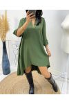 ROBE TUNIQUE OVERSIZE DOS PLISSE AH368 VERT MILITAIRE