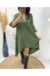 ROBE TUNIQUE OVERSIZE DOS PLISSE AH368 VERT MILITAIRE