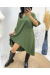 ROBE TUNIQUE OVERSIZE DOS PLISSE AH368 VERT MILITAIRE