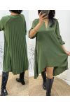 ROBE TUNIQUE OVERSIZE DOS PLISSE AH368 VERT MILITAIRE