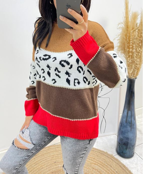 PULLOVER LEOPARD LUREX AH150 RED