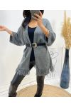 PONCHO WITH FRINGES AH437 GREY