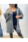 PONCHO WITH FRINGES AH437 GREY