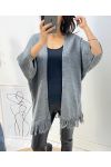 PONCHO WITH FRINGES AH437 GREY