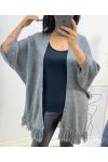 PONCHO WITH FRINGES AH437 GREY