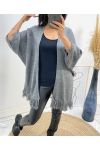 PONCHO WITH FRINGES AH437 GREY