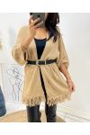 PONCHO WITH FRINGES AH437 CAMEL