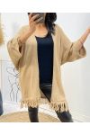 PONCHO WITH FRINGES AH437 CAMEL