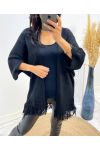 PONCHO WITH FRINGES AH437 BLACK