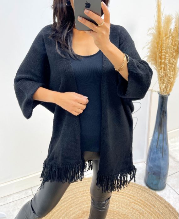 PONCHO A FRANGES AH437 NOIR