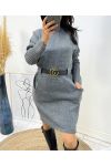 MESH DRESS + BELT AH359 GREY