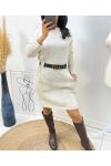 ROBE MAILLE 2 POCHES + CEINTURE AH359 BEIGE