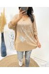 PULLOVER LEGER FLOCAGE PORTAIT AH387 CAMEL