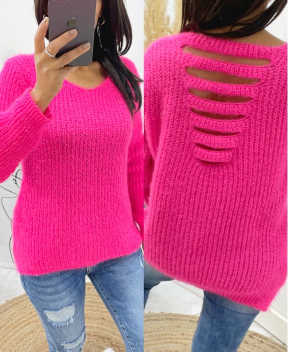 WEICHER PULLOVER MIT OFFENEM RÜCKEN AH153 FUSHIA