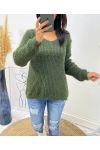 PULLOVER DOUX DOS OUVERT AH153 KAKI