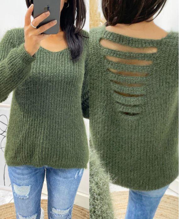 SOFT OPEN BACK SWEATER AH153 KAKI