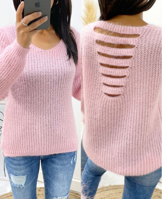 PULLOVER DOUX DOS OUVERT AH153 ROSE