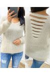 PULLOVER DOUX DOS OUVERT AH153 BEIGE