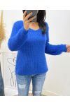 PULLOVER DOUX DOS OUVERT AH153 BLEU ROYAL