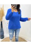 PULLOVER DOUX DOS OUVERT AH153 BLEU ROYAL