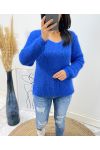 PULLOVER DOUX DOS OUVERT AH153 BLEU ROYAL