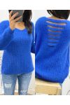 PULLOVER DOUX DOS OUVERT AH153 BLEU ROYAL