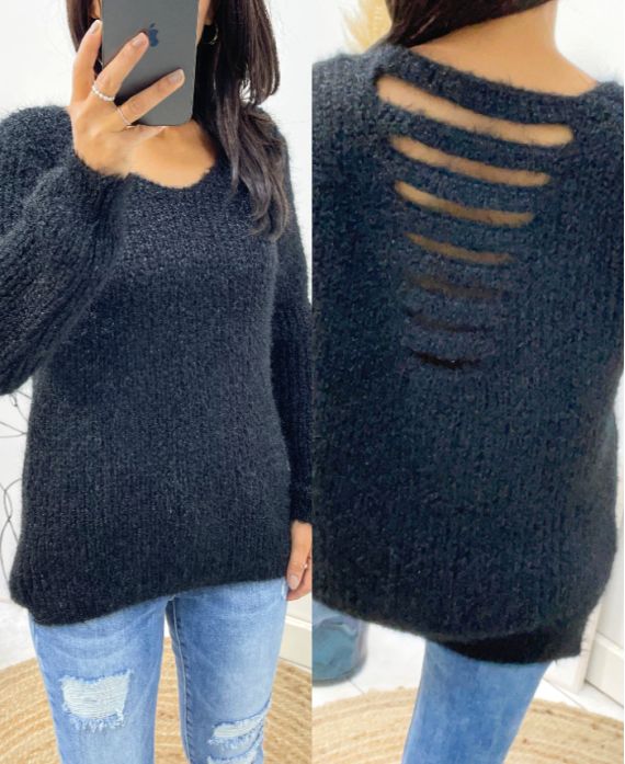 WEICHER PULLOVER MIT OFFENEM RÜCKEN AH153 SCHWARZ