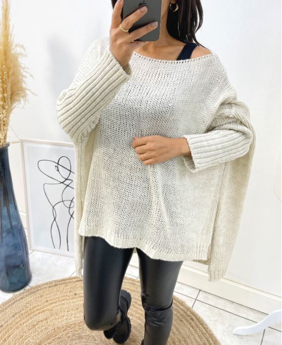 OVERSIZE-PULLOVER AUS GROSSEM MESH AH171 BEIGE